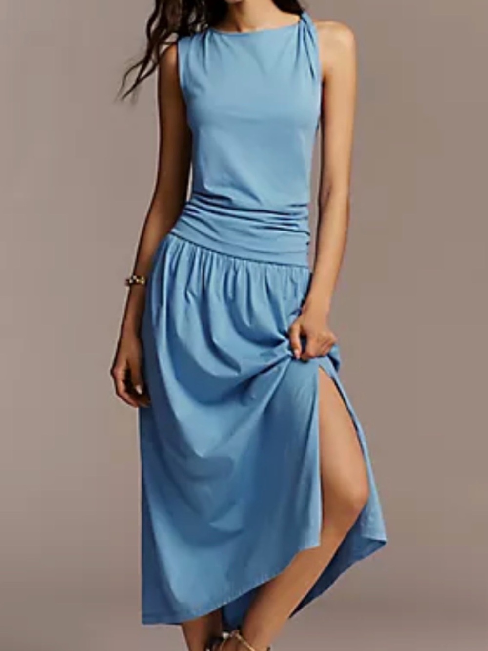 NWT Anthropologie Nation LTD Sky Blue Sleeveless Midi Dress with Side Slit